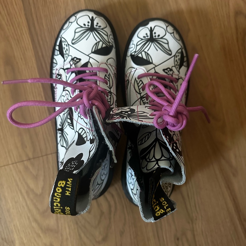 Dr. Martens Black and White Boots with Pink Laces